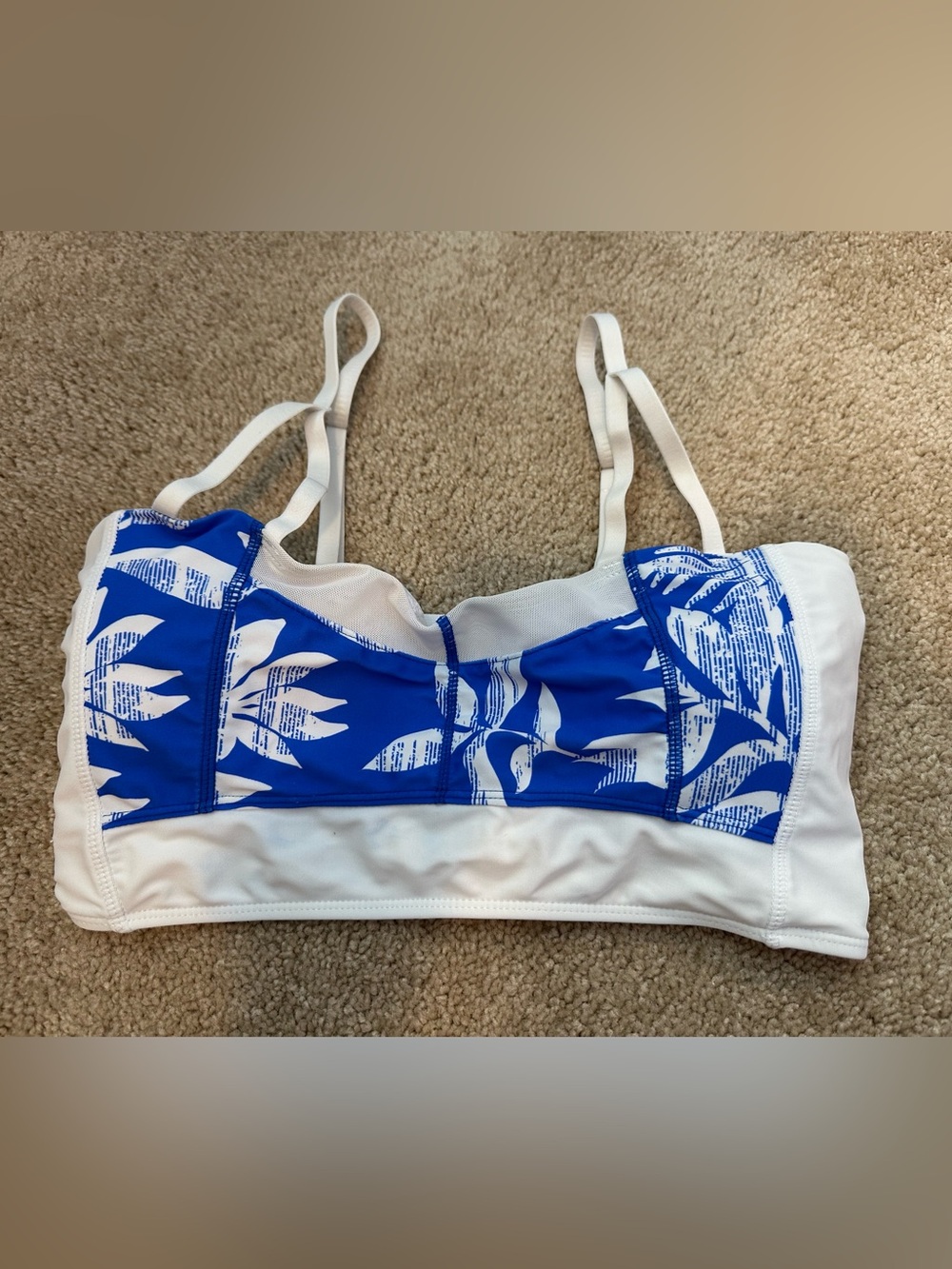 Hapari Blue and White Tropical Bandeau Bikini Top